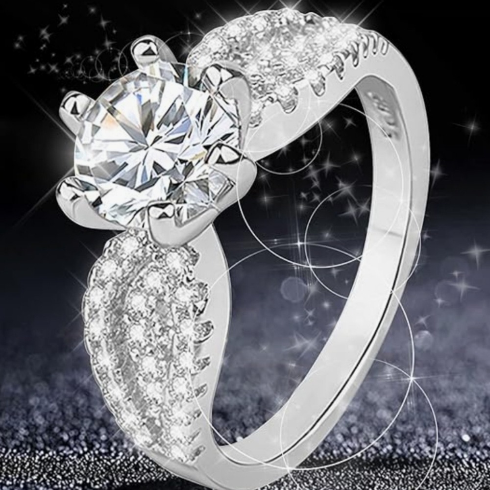 Elegant 925Sterling Silver & CZ Diamond Solitaire  Ring NWT